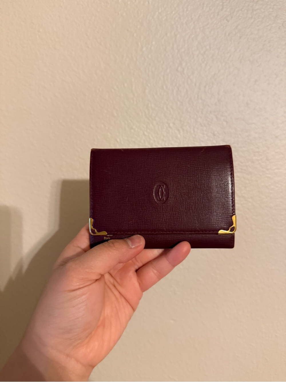 Vintage Must de Cartier Burgundy Leather Card and ID Holder